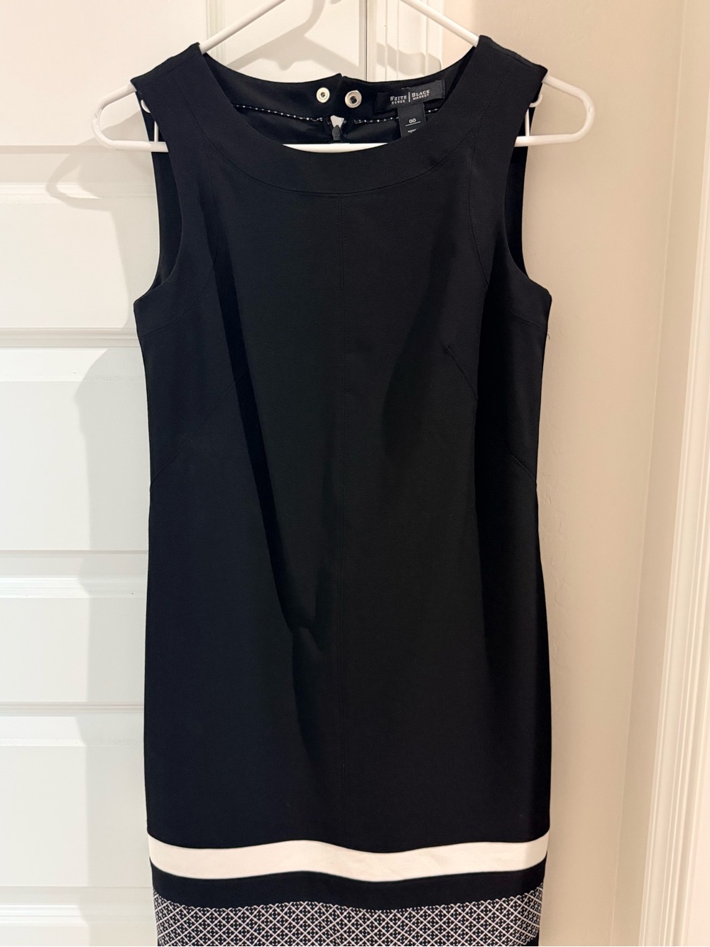 WHBM Black Sleeveless Sheath Dress with Patterned Hem